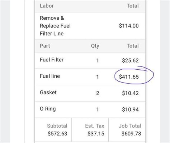 How much does a fuel line replacement cost?